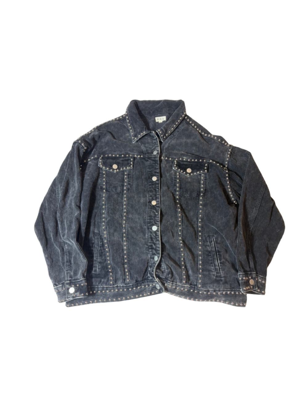 POL Jacket Women L Black Studded Corduroy Trucker Western Boho